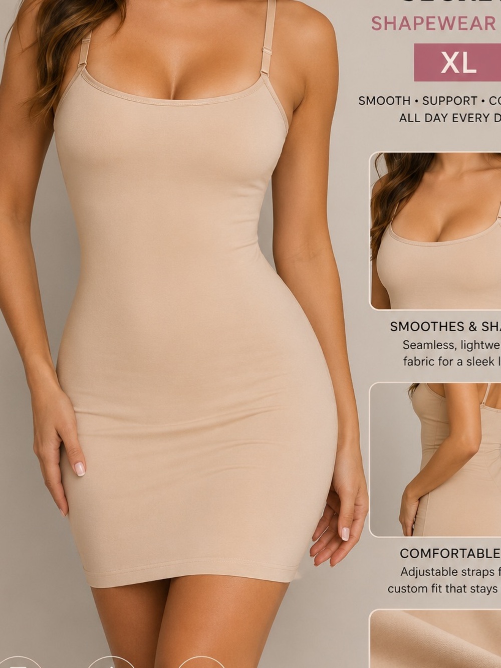 Jones New York Nude Shapewear Slip Shape wear XL
Pit 16” stretches 
Length 33”
